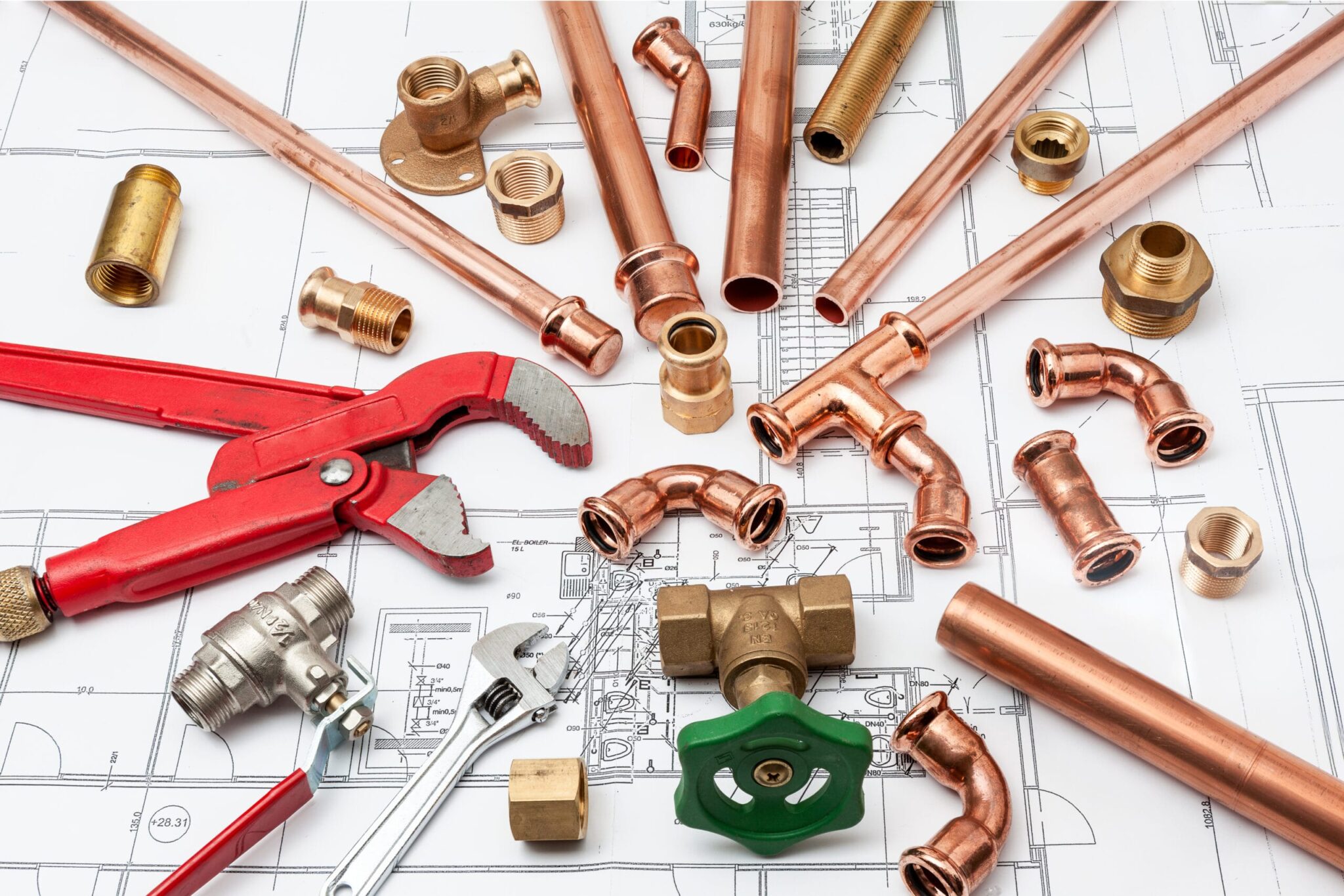 Copper pipes, fittings, valves, and plumbing tools in Fort Pierce