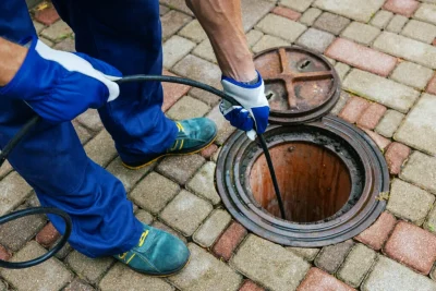 Plumber cleaning an outdoor sewer drain in Fort Pierce