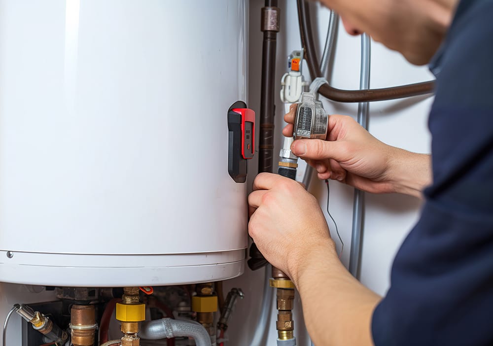 Technician repairing pipes connected to a water heater in Fort Pierce